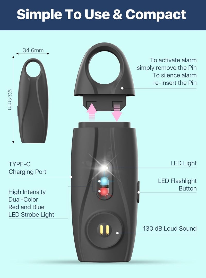 VIGOROAD Rechargeable Personal Safety Alarm Keychain, Upgraded Dual-Color Red & Blue Strobe Light, LED Flashlight, 130dB Loud Siren, Safe Personal Alarm for Women, Kids and Elders - Image 5